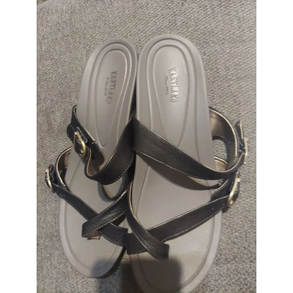 Eastland Hampton Slide Women Black Size 8M Strappy Sandal Toe Boho‎ Y2K Slip On